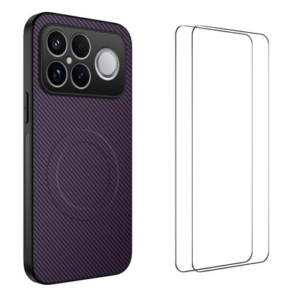For Redmi K90 Pro Max 5G / Poco F8 Ultra WANLONFENG TQ1 Series Magnetic Carbon Fiber Texture Phone Case with 2pcs Screen Films(Purple)