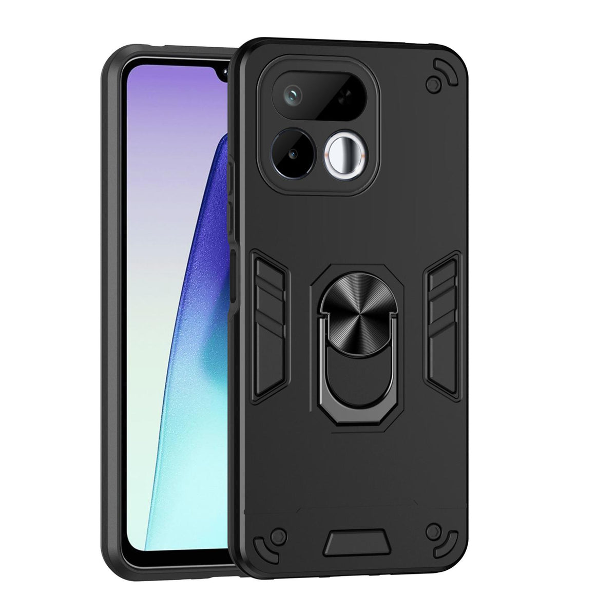 For Realme 16T 5G Shockproof Metal Ring Holder Phone Case - Black - EDA009286103A