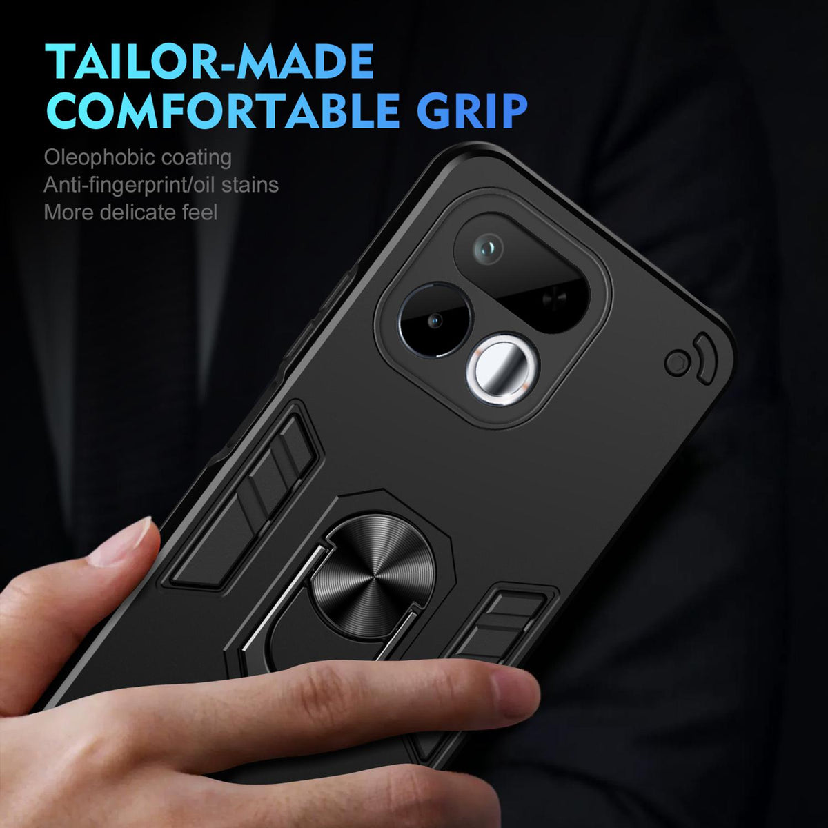 For Realme 16T 5G Shockproof Metal Ring Holder Phone Case - Black - EDA009286103A
