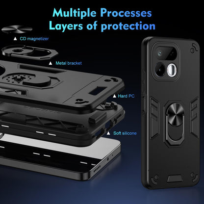 For Realme 16T 5G Shockproof Metal Ring Holder Phone Case - Black - EDA009286103A