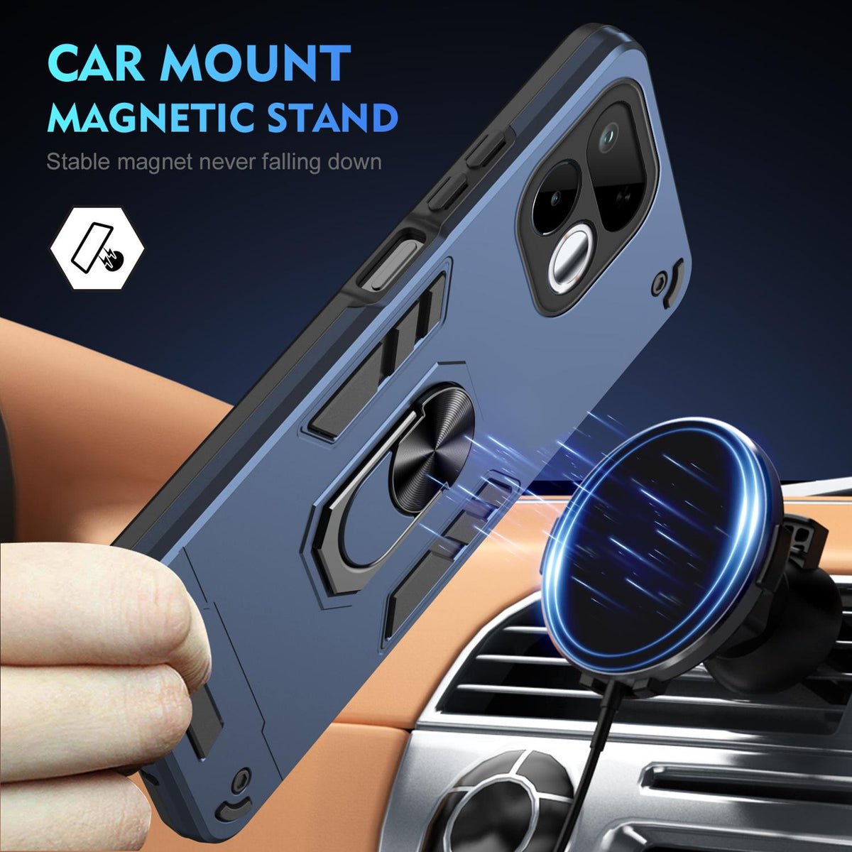 For Realme 16T 5G Shockproof Metal Ring Holder Phone Case - Blue - EDA009286103B