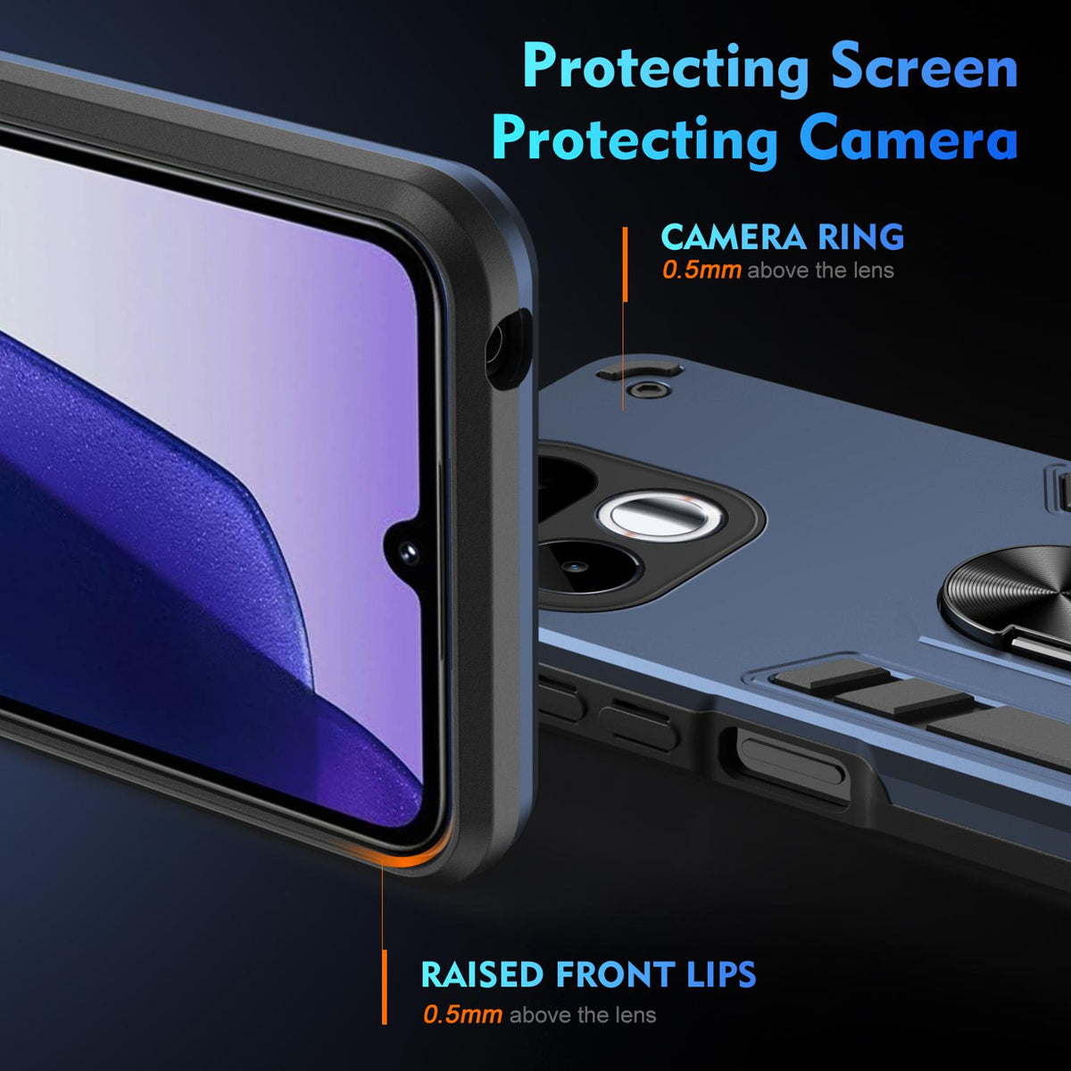For Realme 16T 5G Shockproof Metal Ring Holder Phone Case - Blue - EDA009286103B