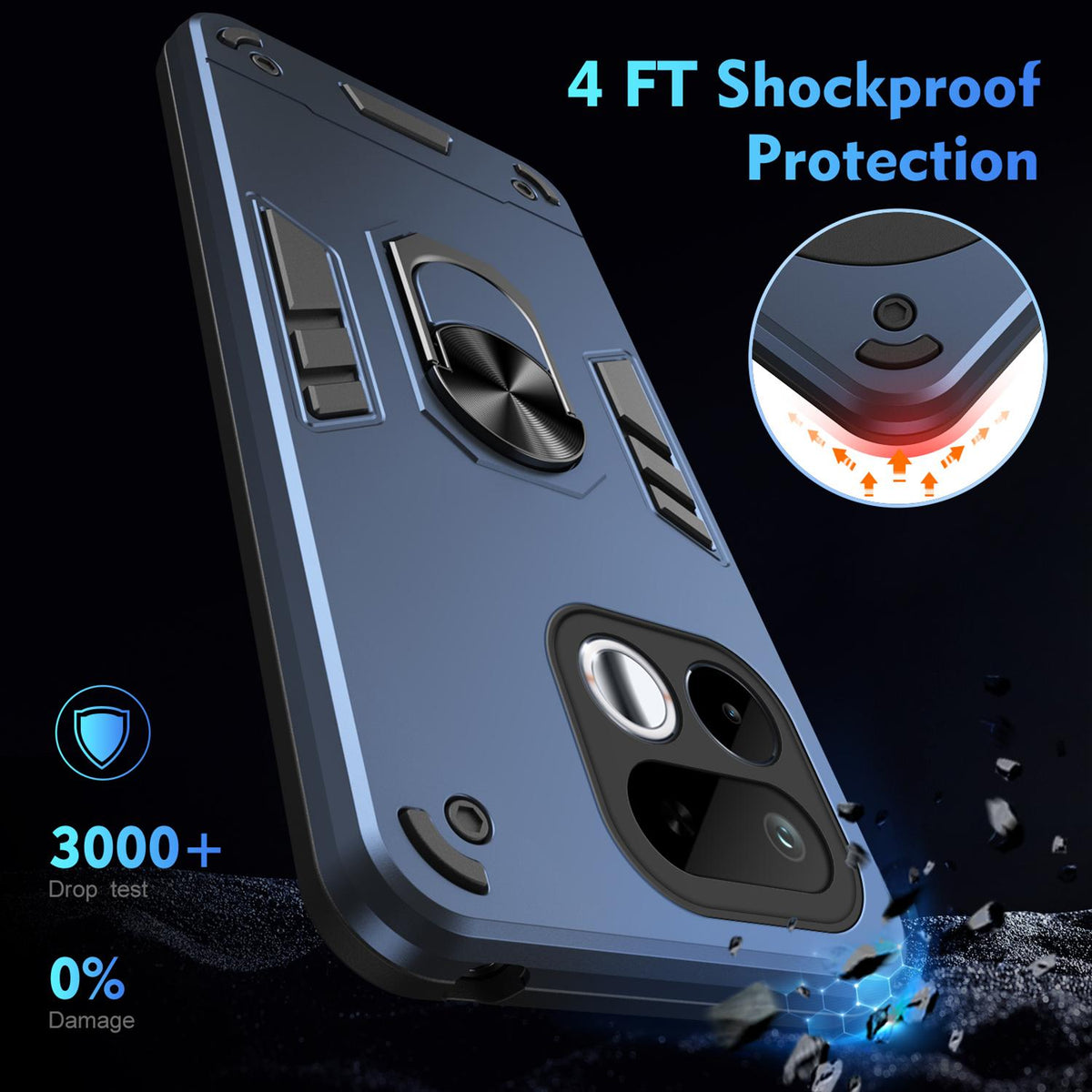 For Realme 16T 5G Shockproof Metal Ring Holder Phone Case - Blue - EDA009286103B
