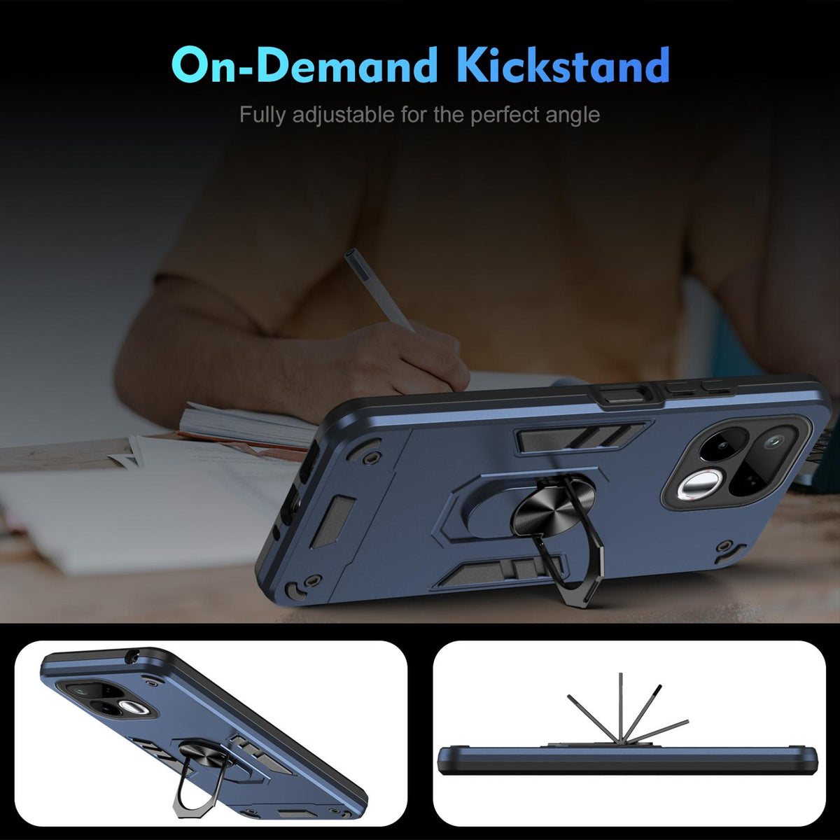 For Realme 16T 5G Shockproof Metal Ring Holder Phone Case - Blue - EDA009286103B