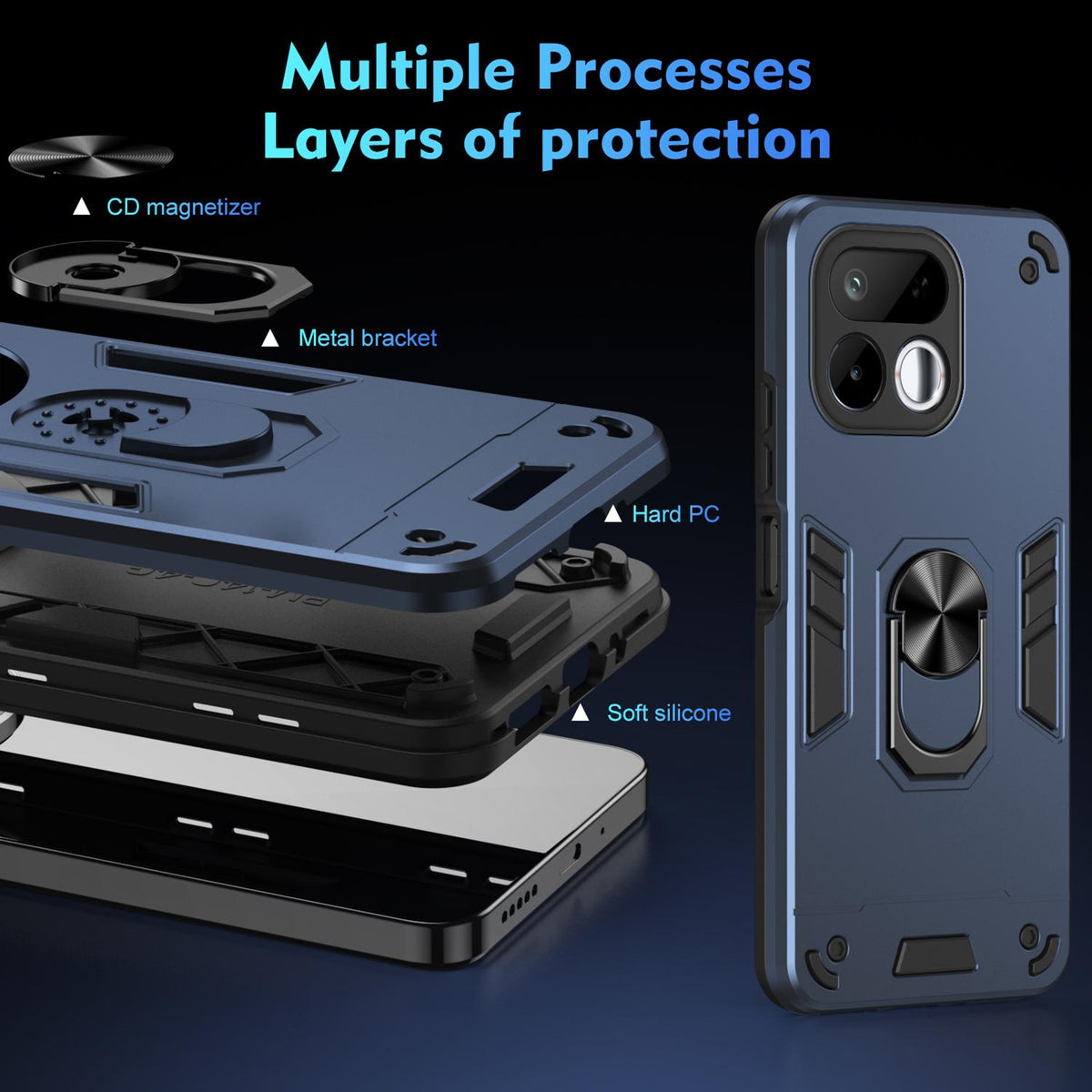 For Realme 16T 5G Shockproof Metal Ring Holder Phone Case - Blue - EDA009286103B