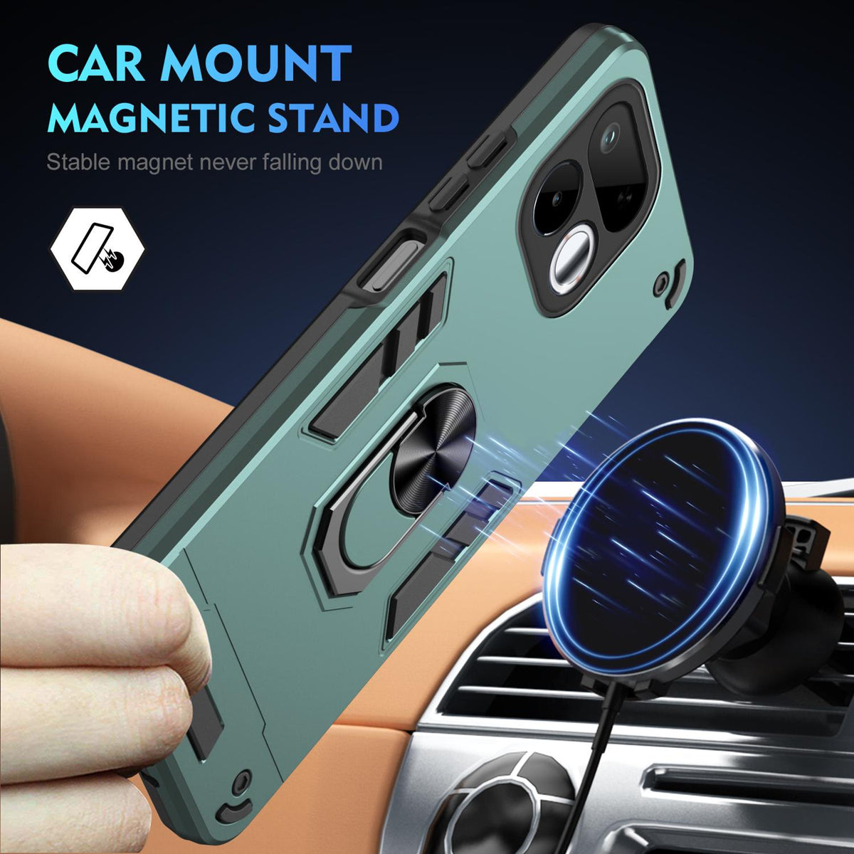 For Realme 16T 5G Shockproof Metal Ring Holder Phone Case - Green - EDA009286103C