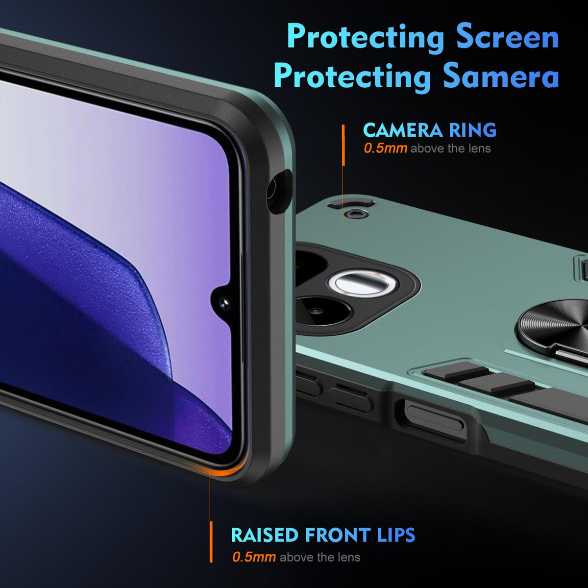 For Realme 16T 5G Shockproof Metal Ring Holder Phone Case - Green - EDA009286103C