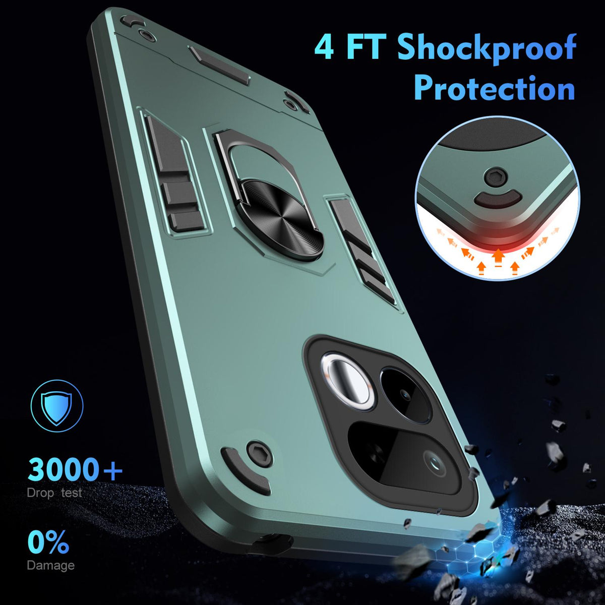 For Realme 16T 5G Shockproof Metal Ring Holder Phone Case - Green - EDA009286103C