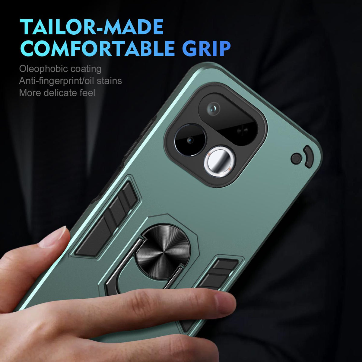 For Realme 16T 5G Shockproof Metal Ring Holder Phone Case - Green - EDA009286103C