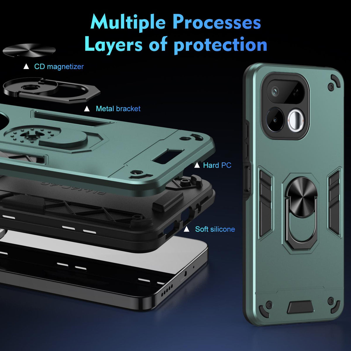 For Realme 16T 5G Shockproof Metal Ring Holder Phone Case - Green - EDA009286103C