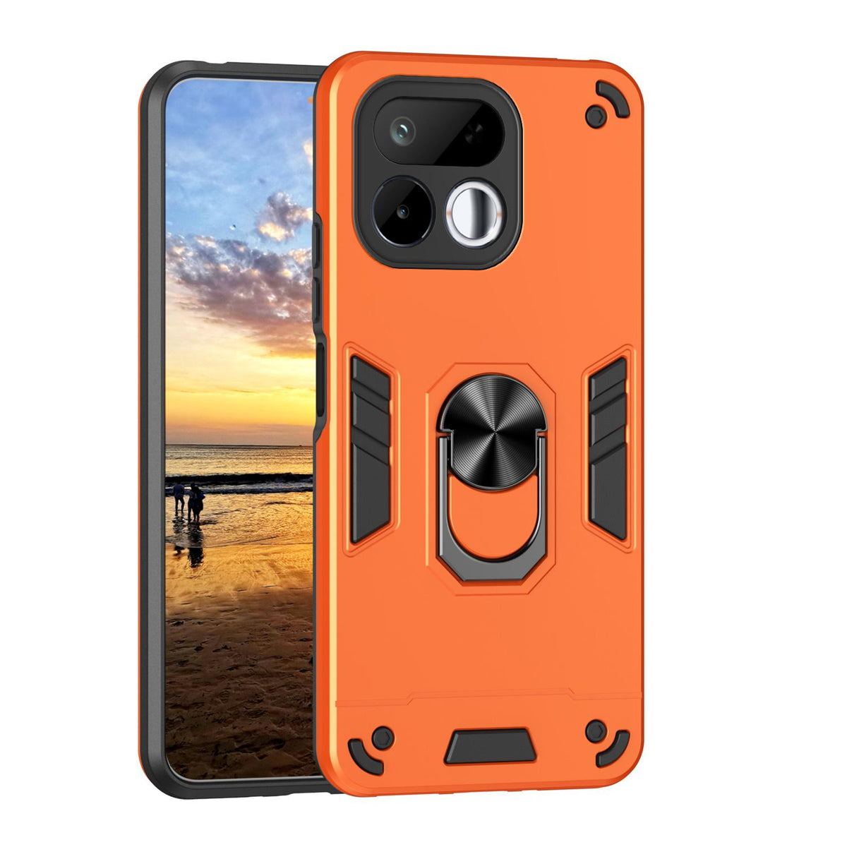 For Realme 16T 5G Shockproof Metal Ring Holder Phone Case - Orange - EDA009286103D