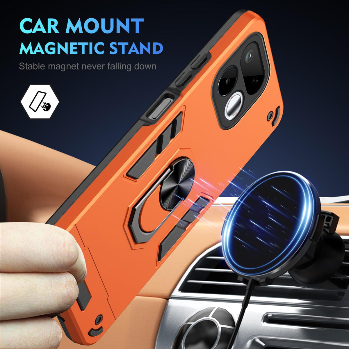 For Realme 16T 5G Shockproof Metal Ring Holder Phone Case - Orange - EDA009286103D