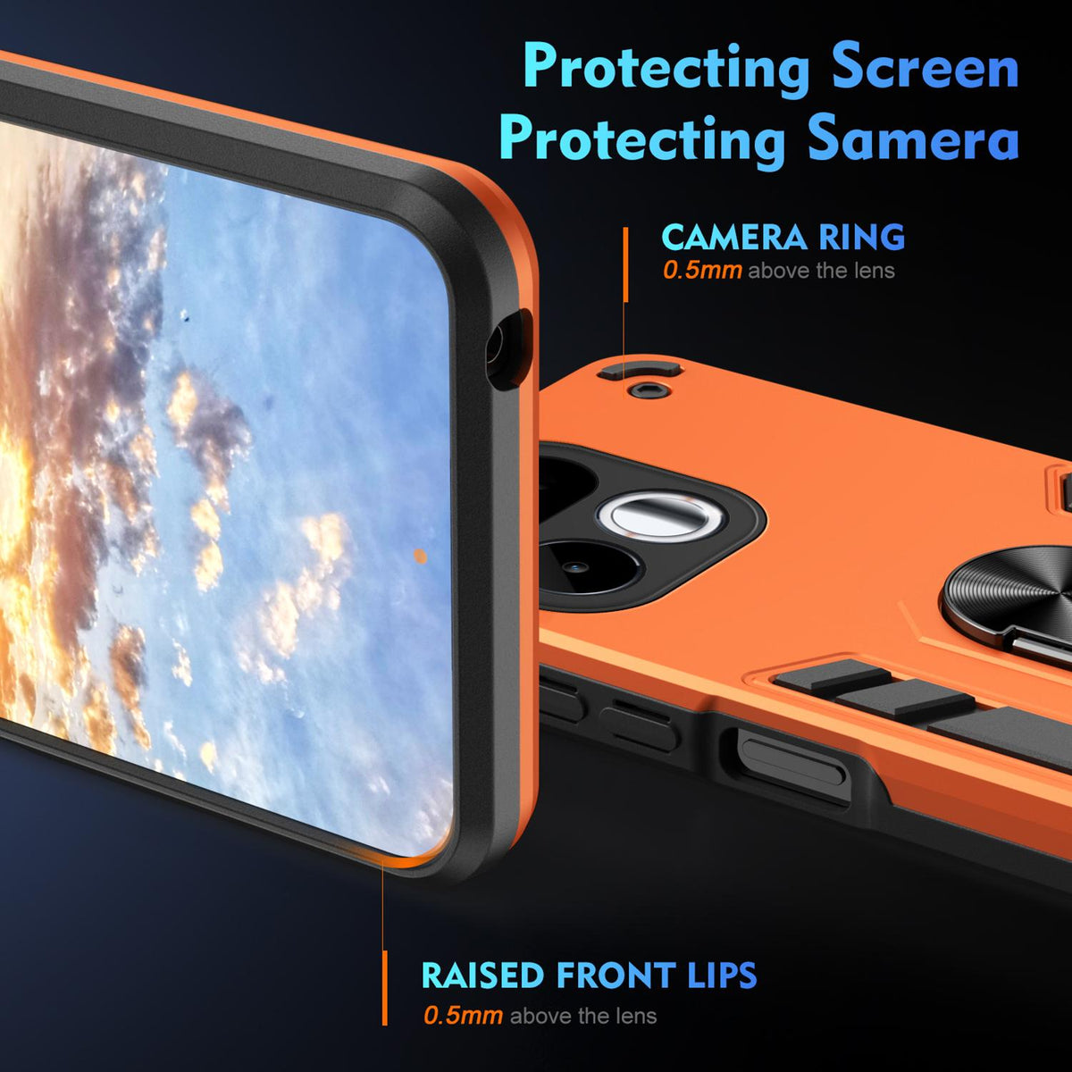 For Realme 16T 5G Shockproof Metal Ring Holder Phone Case - Orange - EDA009286103D