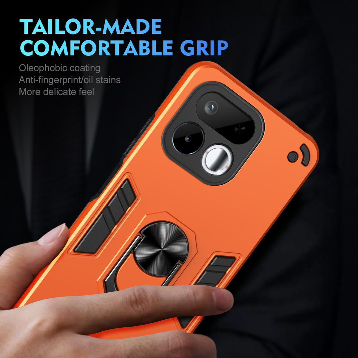 For Realme 16T 5G Shockproof Metal Ring Holder Phone Case - Orange - EDA009286103D