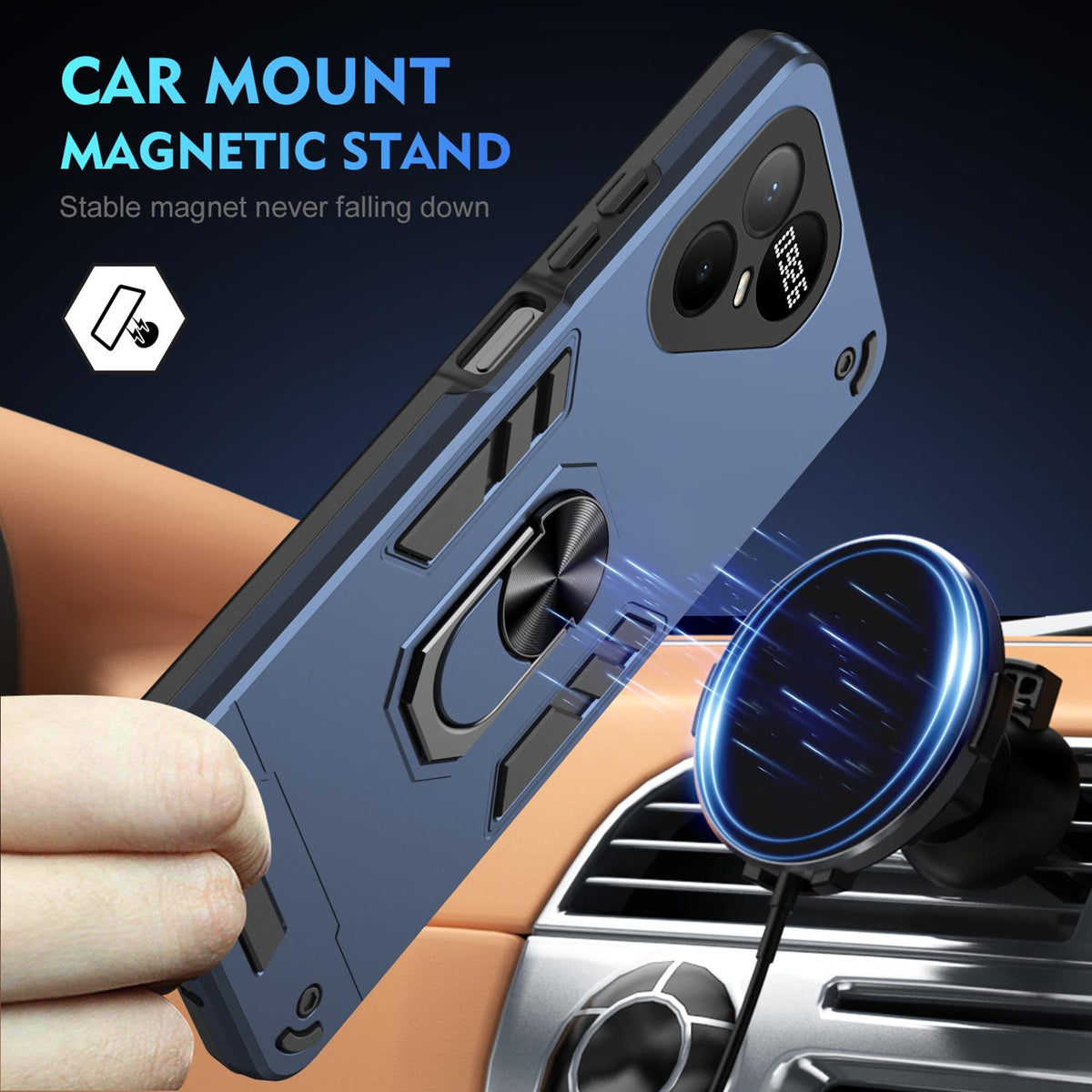 For Tecno Pova 8 5G Shockproof Metal Ring Holder Phone Case - Blue - EDA009286207B