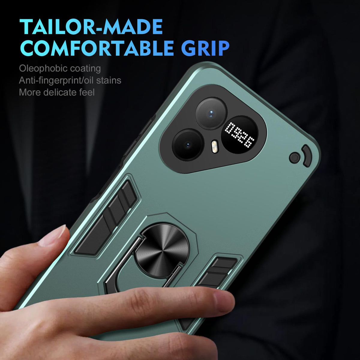 For Tecno Pova 8 5G Shockproof Metal Ring Holder Phone Case - Green - EDA009286207C