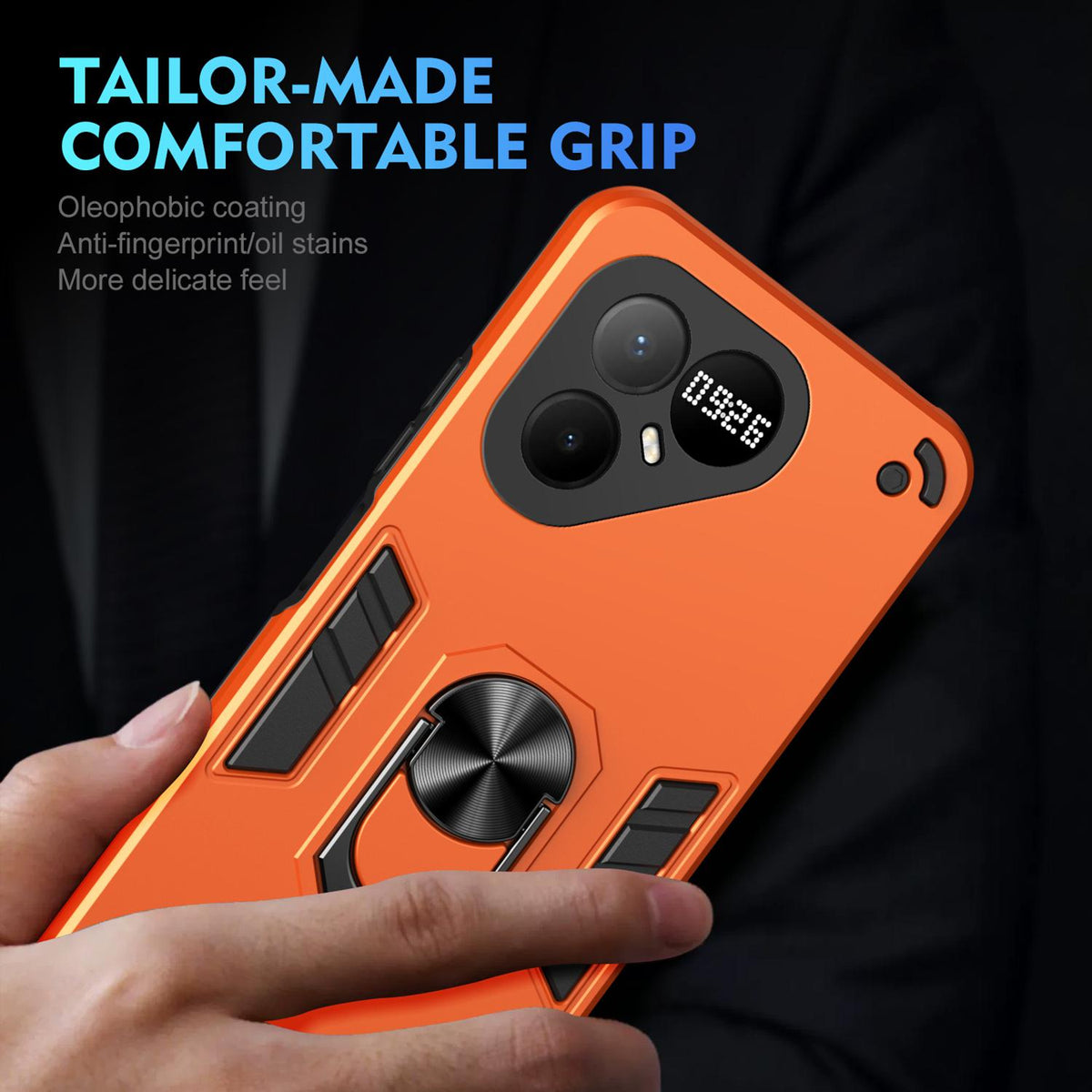 For Tecno Pova 8 5G Shockproof Metal Ring Holder Phone Case - Orange - EDA009286207D