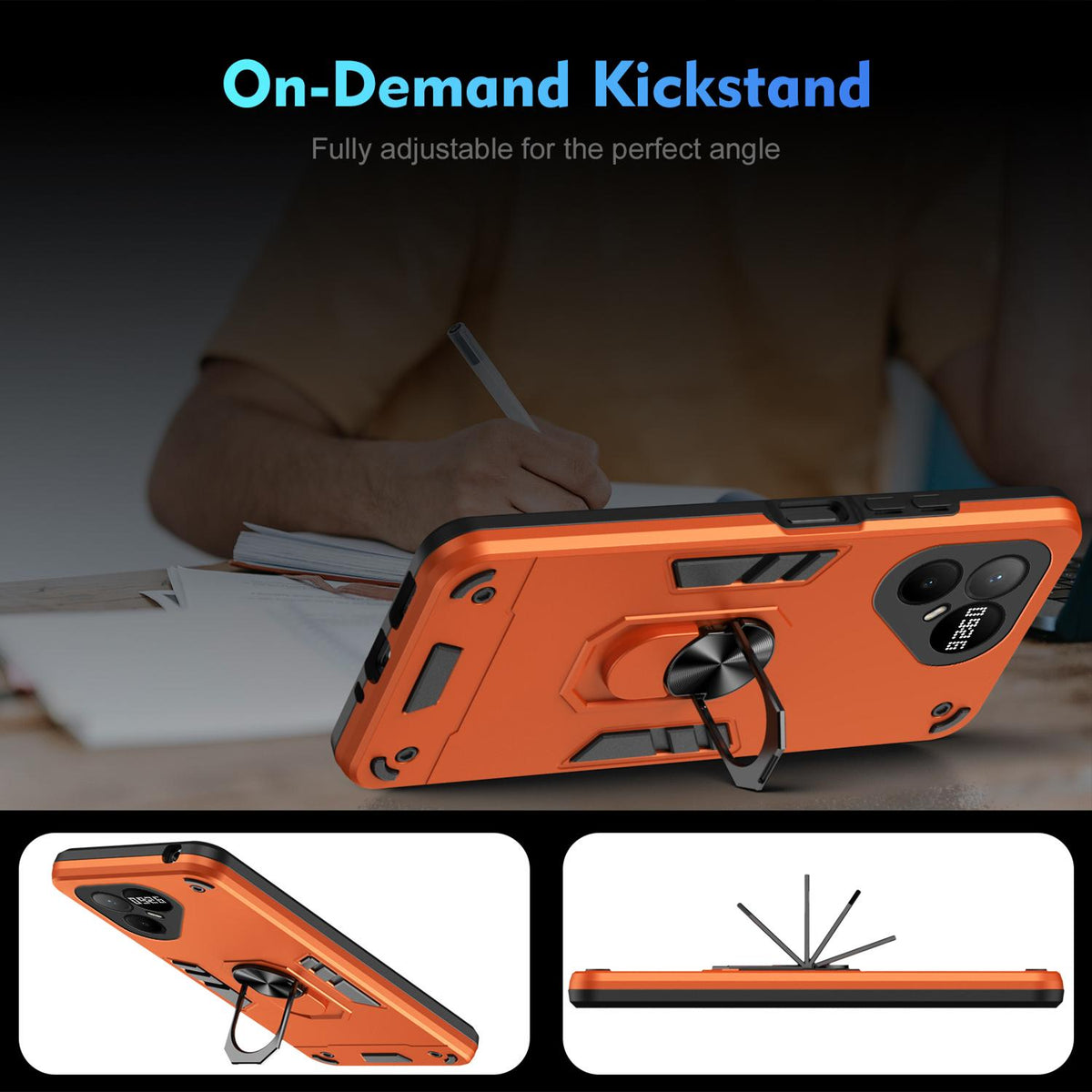 For Tecno Pova 8 5G Shockproof Metal Ring Holder Phone Case - Orange - EDA009286207D