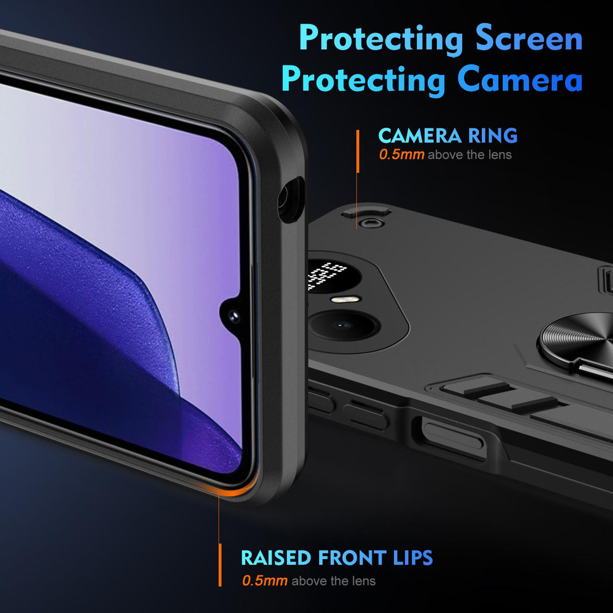 For Tecno Pova 8 Pro Shockproof Metal Ring Holder Phone Case - Black - EDA009286208A