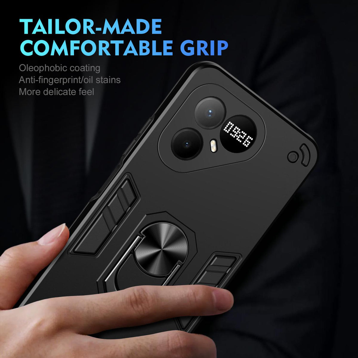 For Tecno Pova 8 Pro Shockproof Metal Ring Holder Phone Case - Black - EDA009286208A