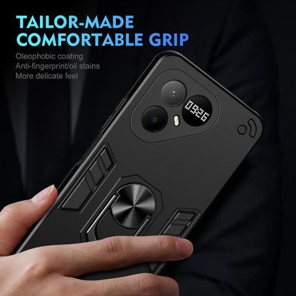 For Tecno Pova 8 Pro Shockproof Metal Ring Holder Phone Case - Black - EDA009286208A