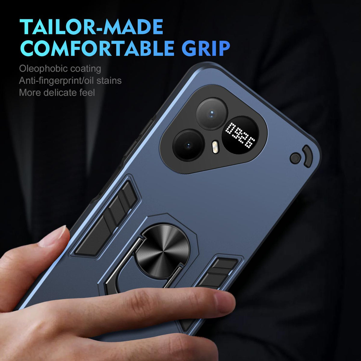 For Tecno Pova 8 Pro Shockproof Metal Ring Holder Phone Case - Blue - EDA009286208B