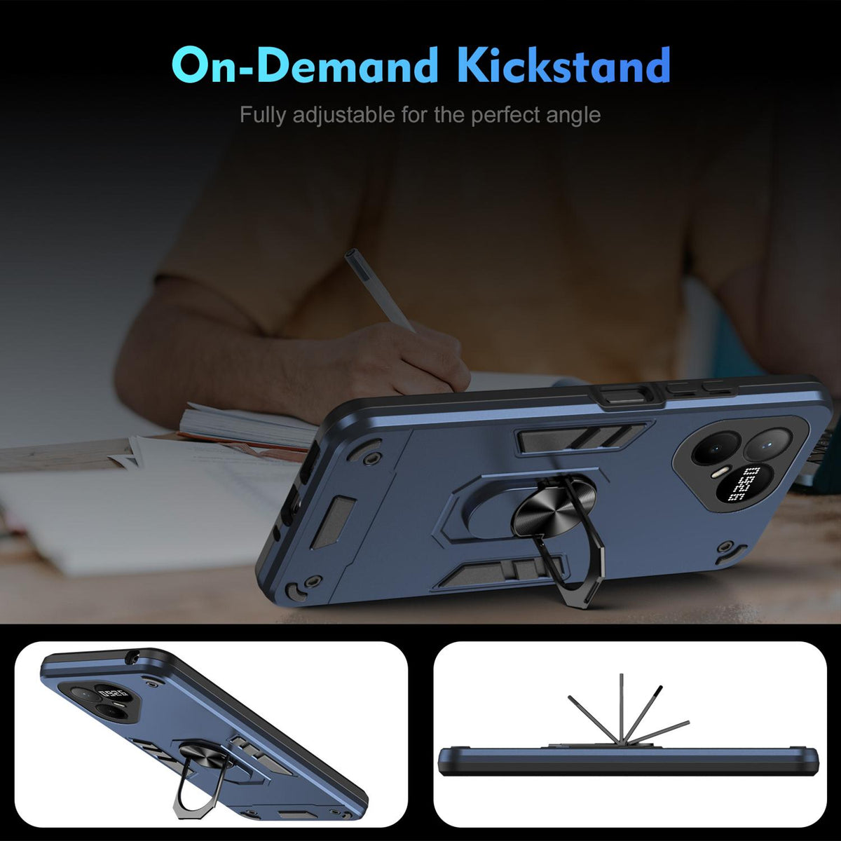 For Tecno Pova 8 Pro Shockproof Metal Ring Holder Phone Case - Blue - EDA009286208B