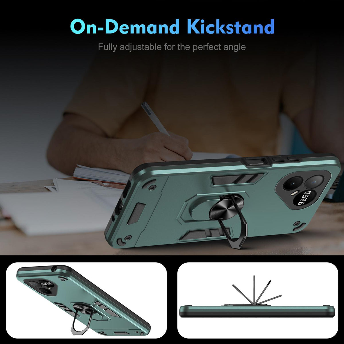 For Tecno Pova 8 Pro Shockproof Metal Ring Holder Phone Case - Green - EDA009286208C
