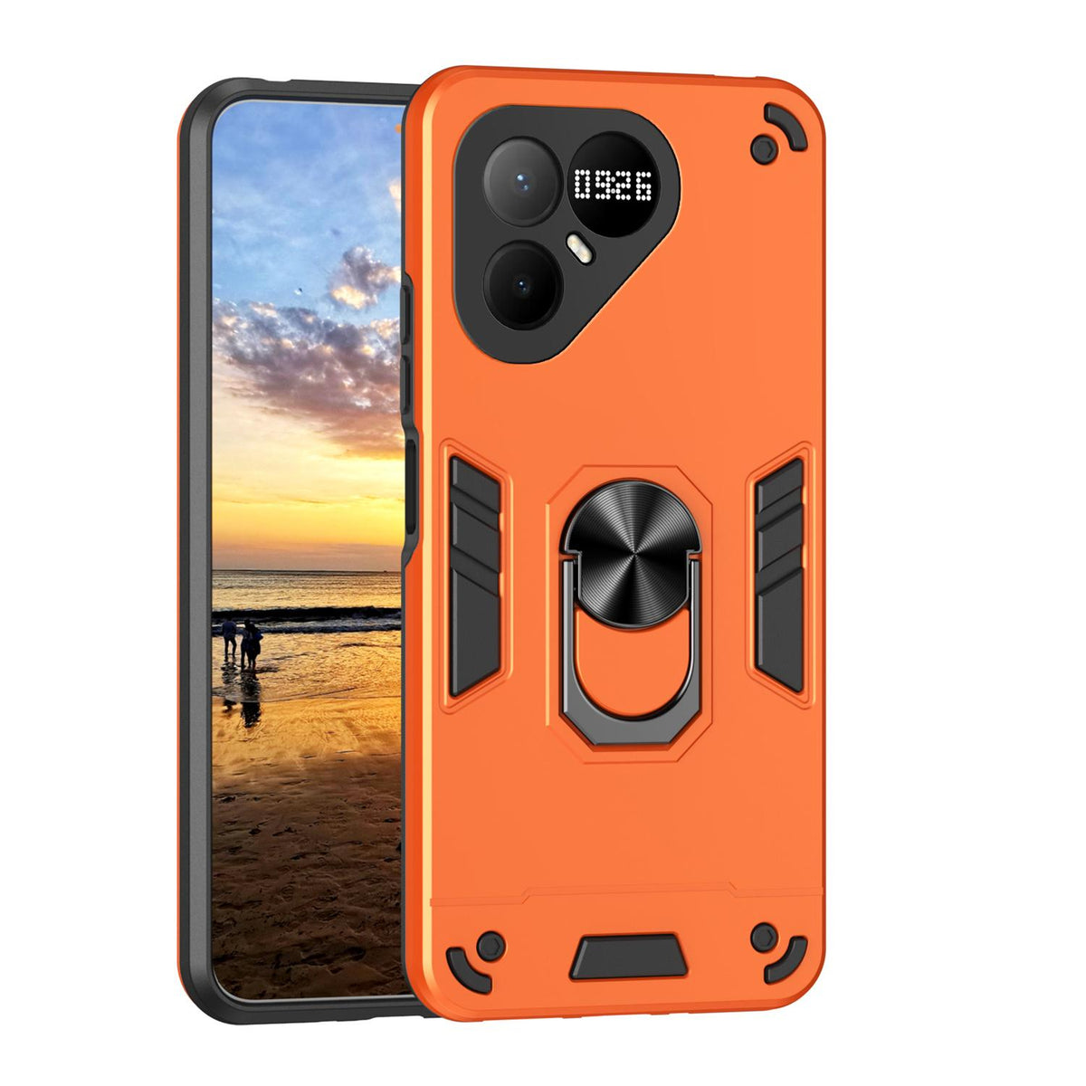 For Tecno Pova 8 Pro Shockproof Metal Ring Holder Phone Case - Orange - EDA009286208D