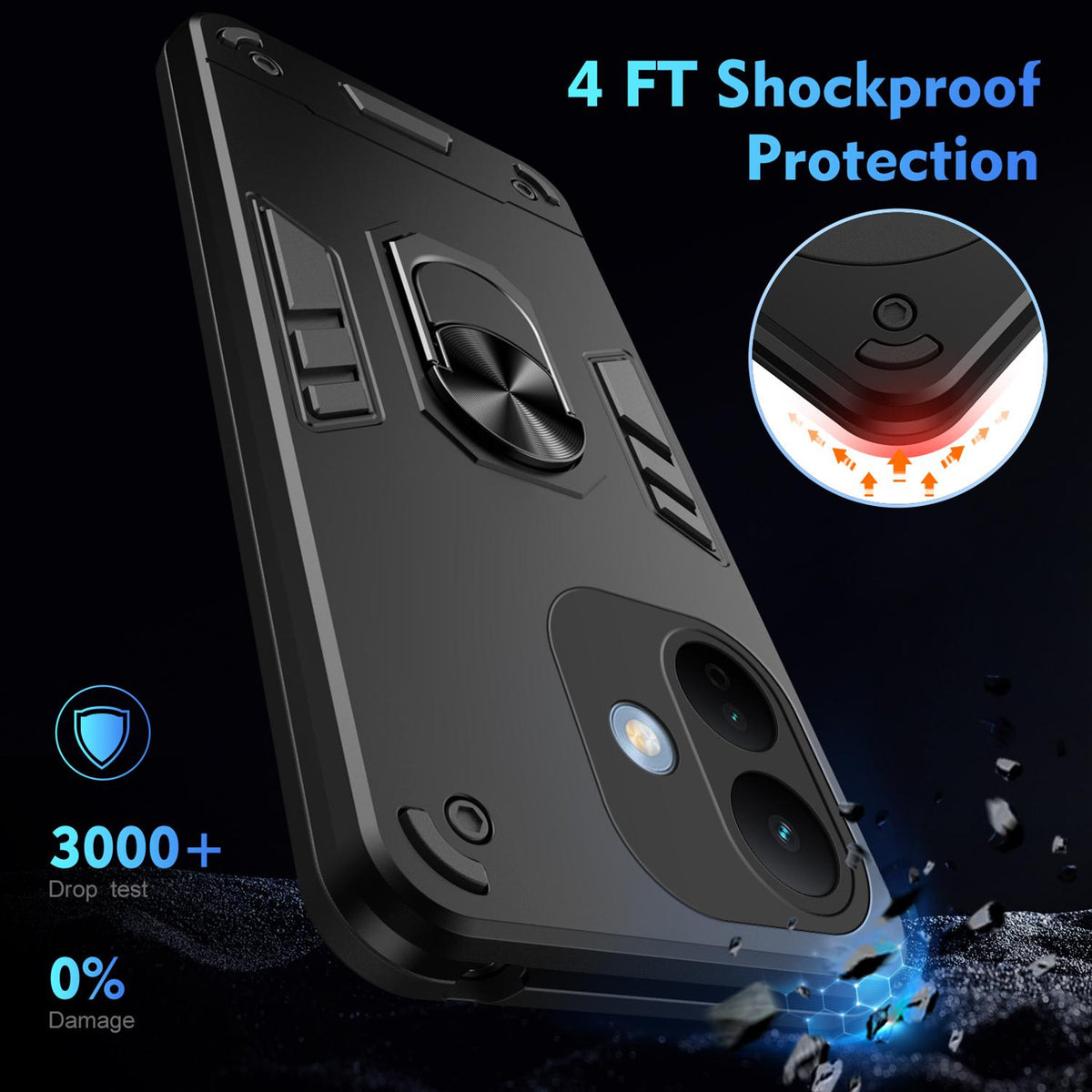 For Redmi Note 17 Pro 5G Global 163.5mm Shockproof Metal Ring Holder Phone Case - Black - EDA009286506A