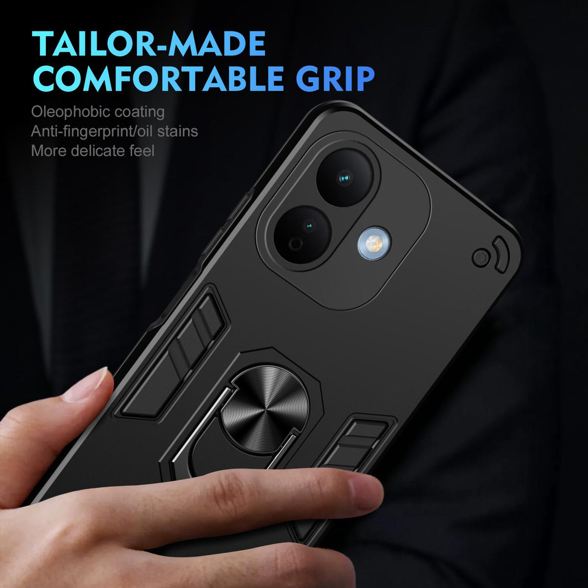 For Redmi Note 17 Pro 5G Global 163.5mm Shockproof Metal Ring Holder Phone Case - Black - EDA009286506A