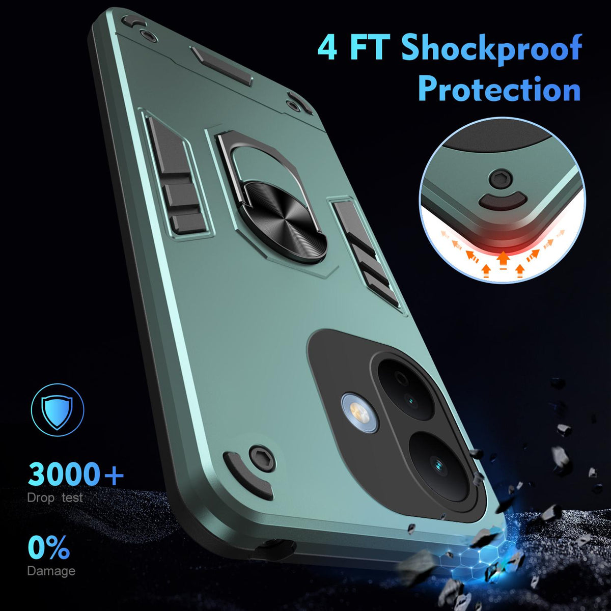 For Redmi Note 17 Pro 5G Global 163.5mm Shockproof Metal Ring Holder Phone Case - Blue - EDA009286506B
