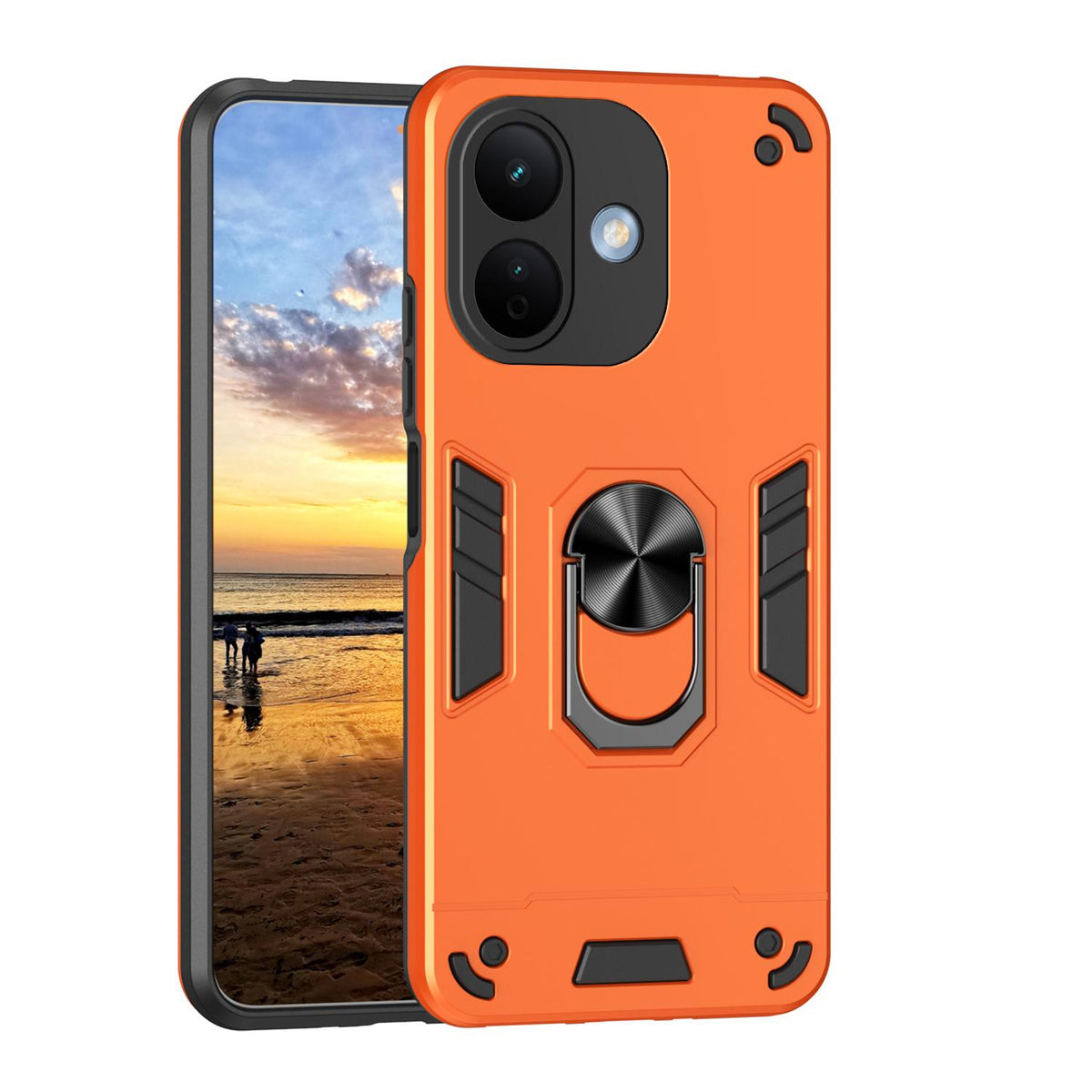 For Redmi Note 17 Pro 5G Global 163.5mm Shockproof Metal Ring Holder Phone Case - Orange - EDA009286506D