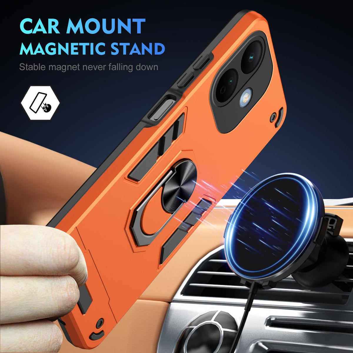 For Redmi Note 17 Pro 5G Global 163.5mm Shockproof Metal Ring Holder Phone Case - Orange - EDA009286506D