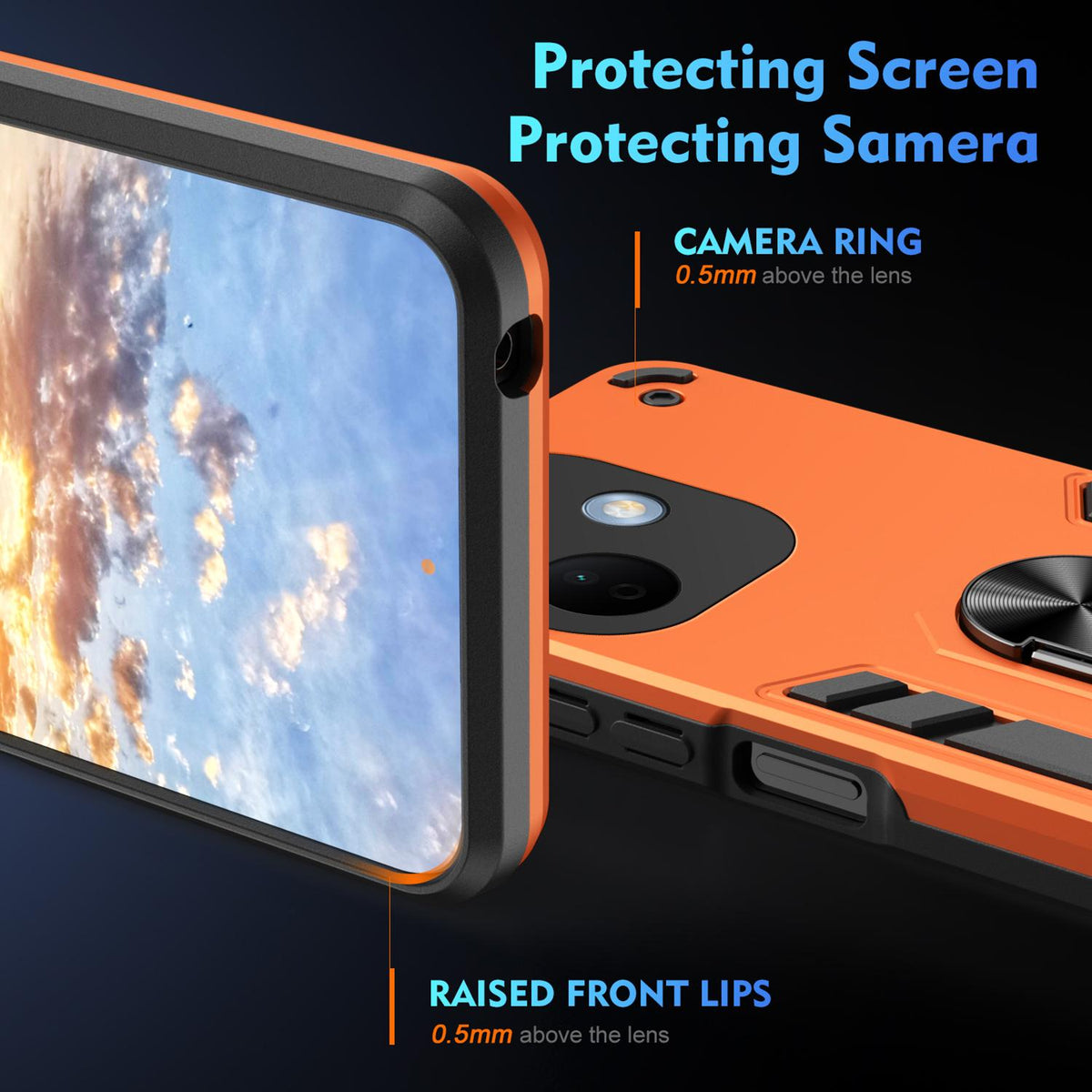 For Redmi Note 17 Pro 5G Global 163.5mm Shockproof Metal Ring Holder Phone Case - Orange - EDA009286506D
