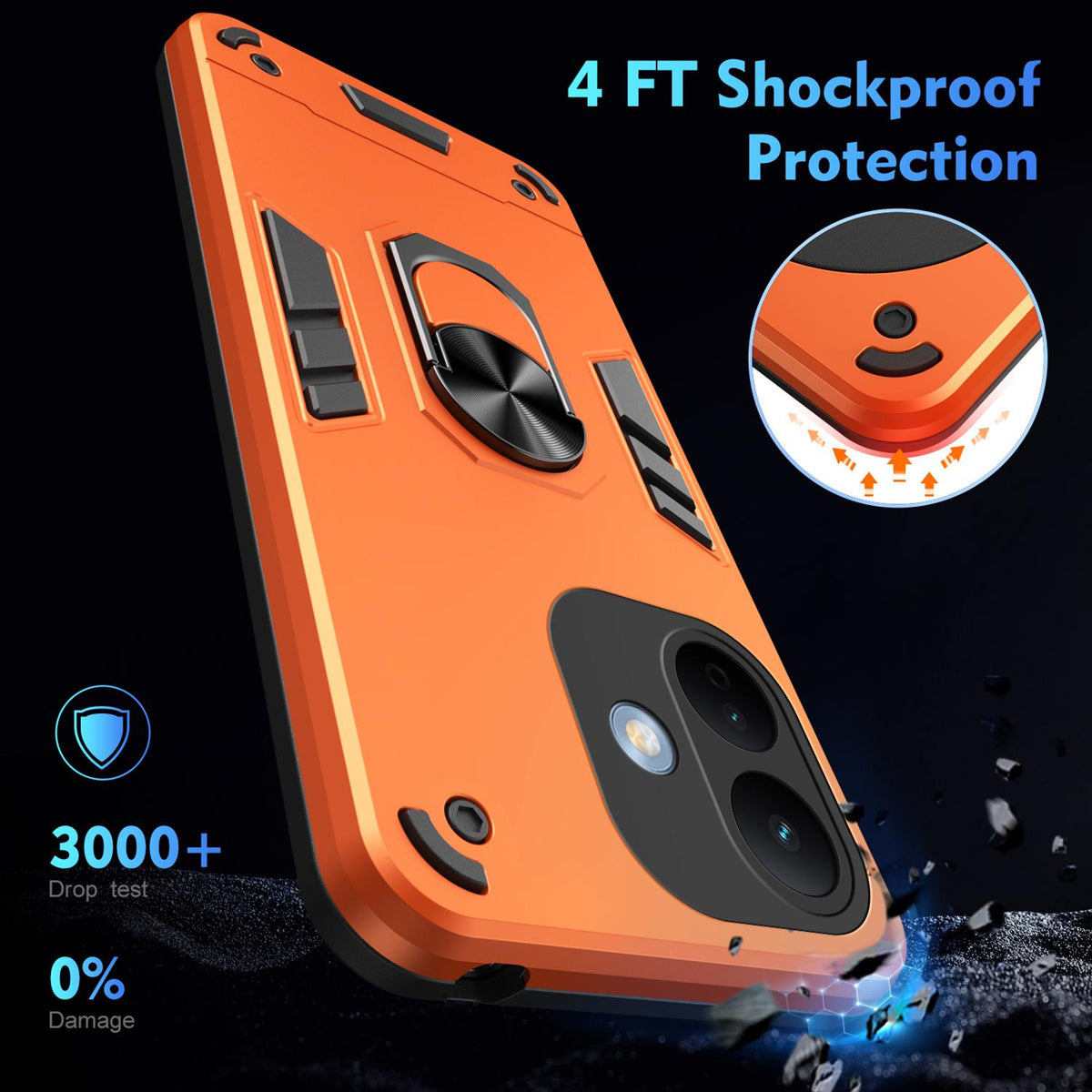 For Redmi Note 17 Pro 5G Global 163.5mm Shockproof Metal Ring Holder Phone Case - Orange - EDA009286506D