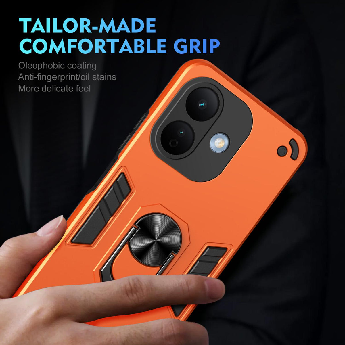 For Redmi Note 17 Pro 5G Global 163.5mm Shockproof Metal Ring Holder Phone Case - Orange - EDA009286506D