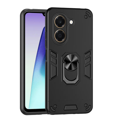 For Honor X7e 4G Shockproof Metal Ring Holder Phone Case - Black - EDA009286606A