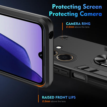 For Honor X7e 4G Shockproof Metal Ring Holder Phone Case - Black - EDA009286606A