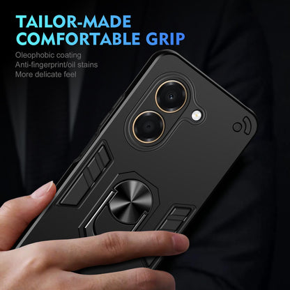 For Honor X7e 4G Shockproof Metal Ring Holder Phone Case - Black - EDA009286606A