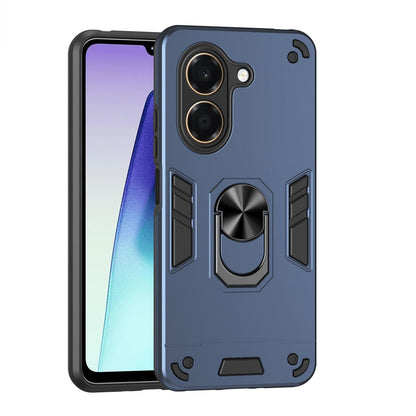 For Honor X7e 4G Shockproof Metal Ring Holder Phone Case - Blue - EDA009286606B