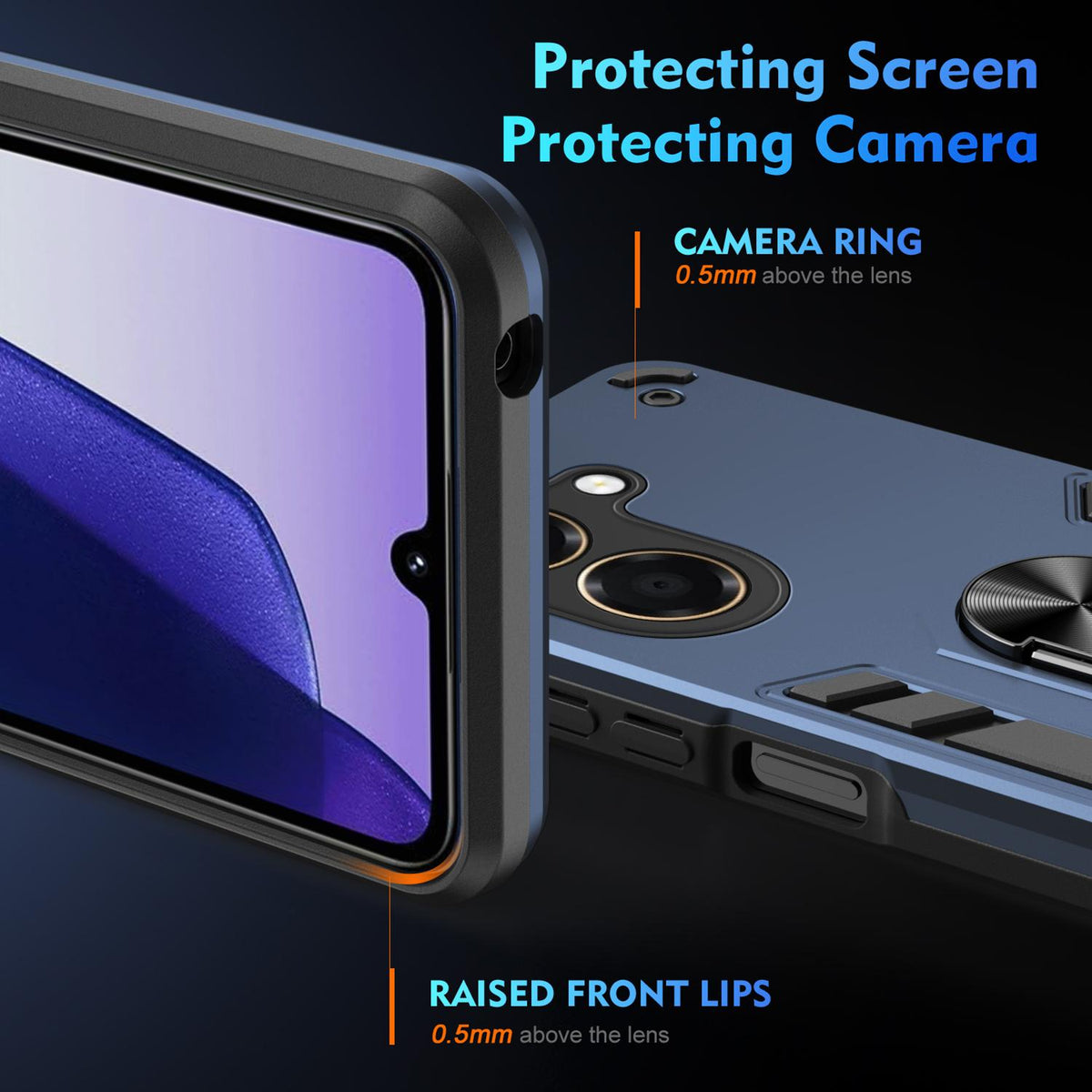 For Honor X7e 4G Shockproof Metal Ring Holder Phone Case - Blue - EDA009286606B