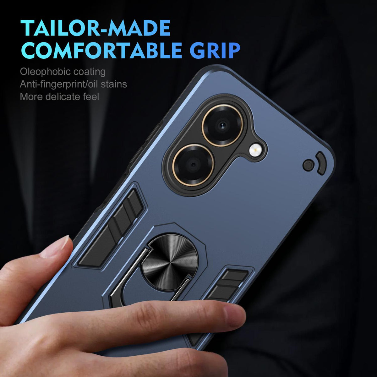 For Honor X7e 4G Shockproof Metal Ring Holder Phone Case - Blue - EDA009286606B