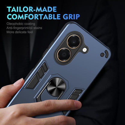 For Honor X7e 4G Shockproof Metal Ring Holder Phone Case - Blue - EDA009286606B