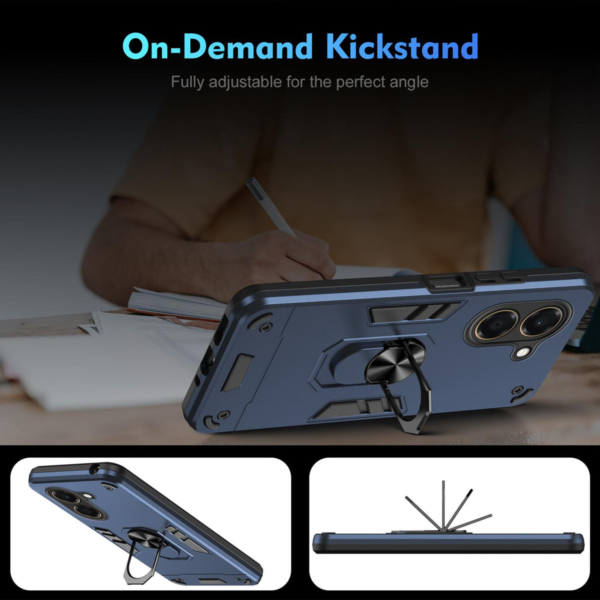 For Honor X7e 4G Shockproof Metal Ring Holder Phone Case - Blue - EDA009286606B