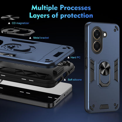 For Honor X7e 4G Shockproof Metal Ring Holder Phone Case - Blue - EDA009286606B