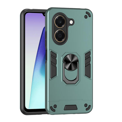 For Honor X7e 4G Shockproof Metal Ring Holder Phone Case - Green - EDA009286606C