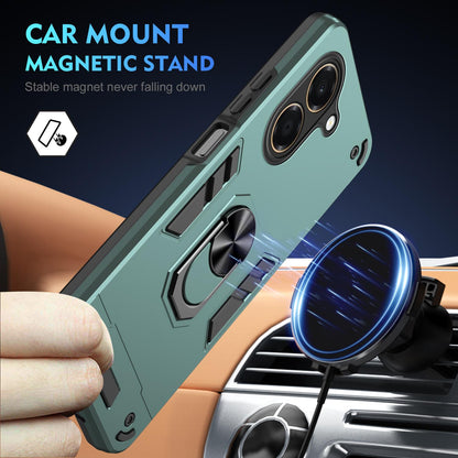 For Honor X7e 4G Shockproof Metal Ring Holder Phone Case - Green - EDA009286606C