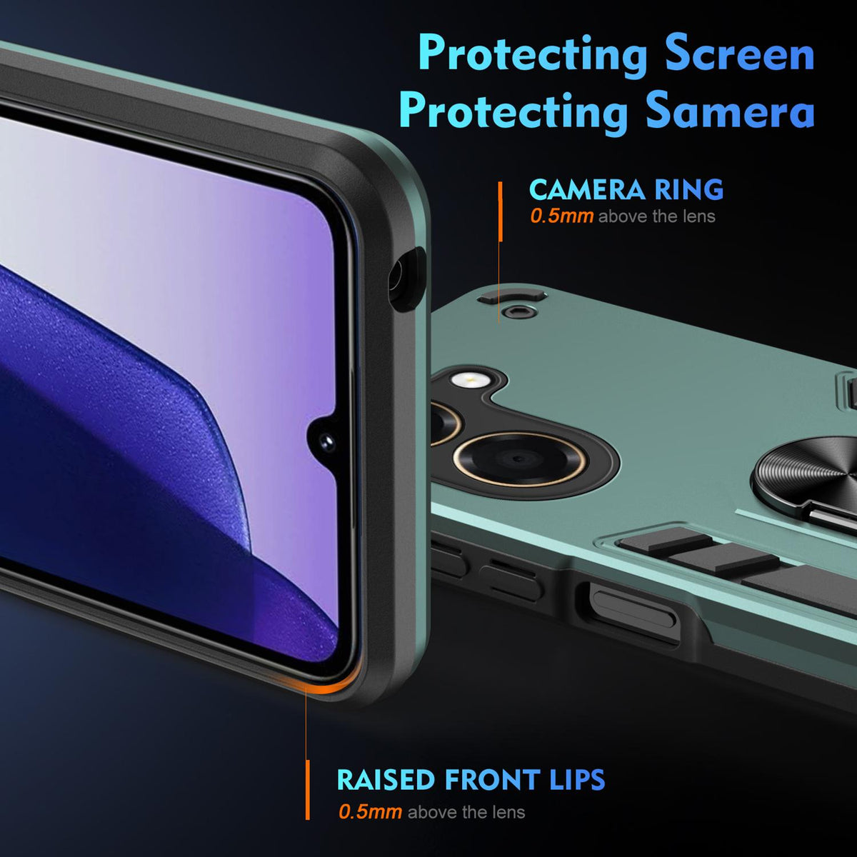 For Honor X7e 4G Shockproof Metal Ring Holder Phone Case - Green - EDA009286606C