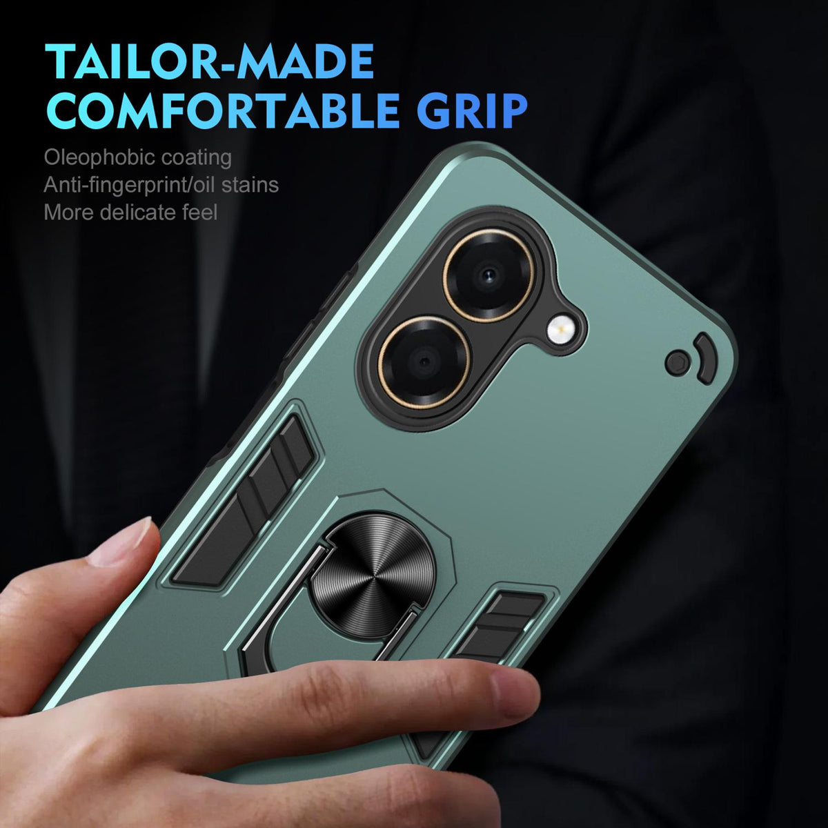 For Honor X7e 4G Shockproof Metal Ring Holder Phone Case - Green - EDA009286606C